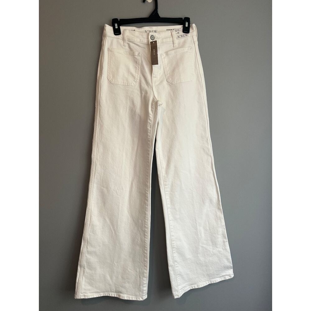 J.Crew Patch-Pocket Denim Trouser High Rise Wide Leg White Jeans Sz 25 NWT $158